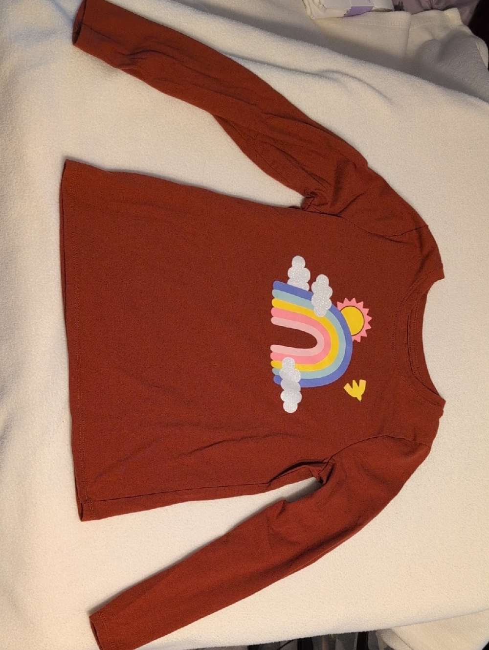 Cat & Jack Rust Long Sleeve Tee with Rainbow Graphic